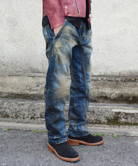 2店舗限定 12.5oz オーガニックコットン ストレッチデニム BOXY IGGY ボックスワイドストレート Burnyard（バーンヤード）加工 - INDIGO