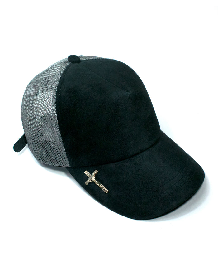 LEATHER MESH CAP - BLACK×GRAY
