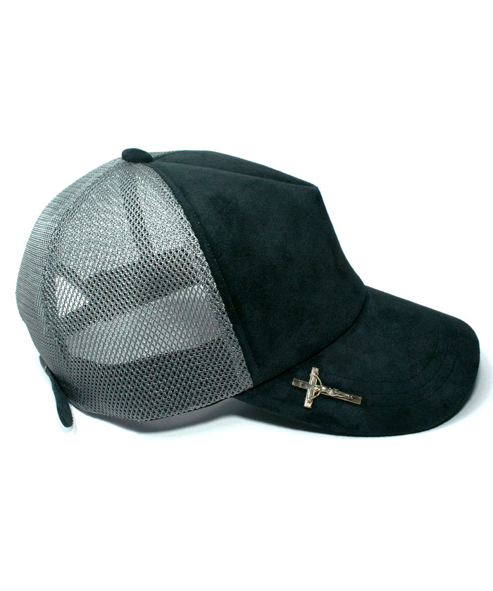 LEATHER MESH CAP - BLACK×GRAY