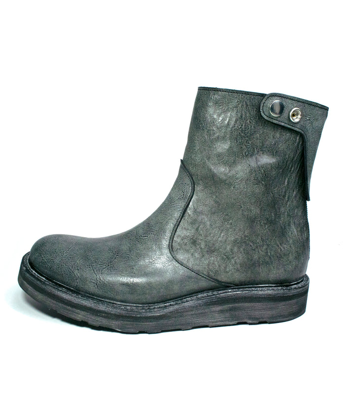 フルタンニン ピット鞣し シュリンク ホースハイド WAX仕上げ シングルライダース バックジップブーツ - WHITE