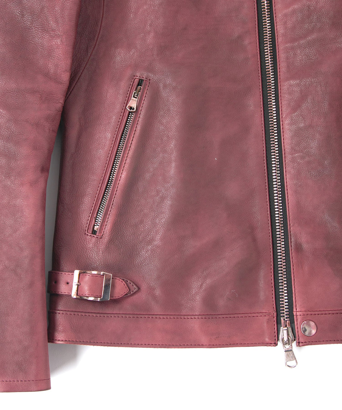 フルタンニン鞣し ジャパンカーフスキン Burning dyed - 燃焼製品染め FEVER シングルライダースジャケット - BURGUNDY