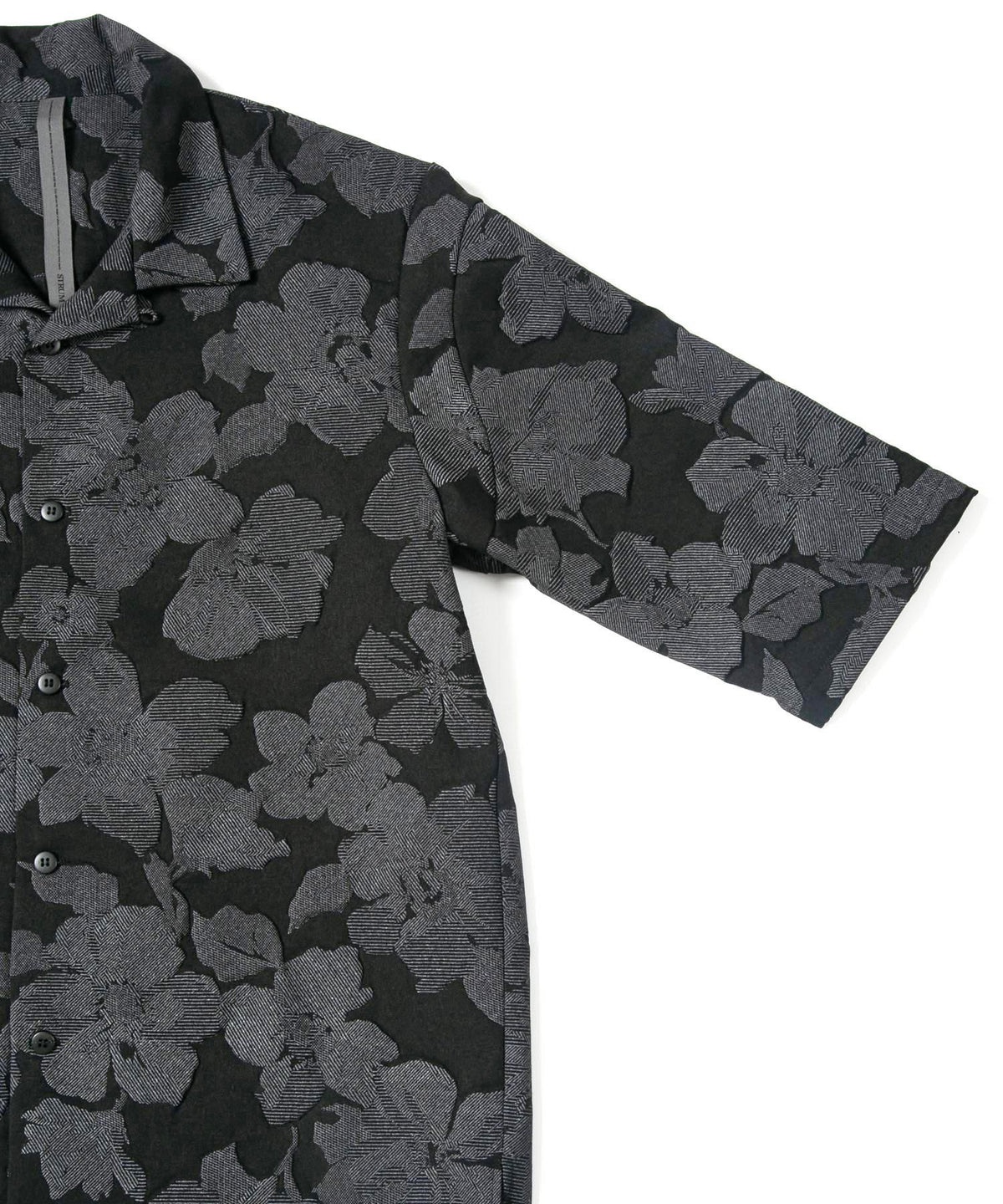 3D Printed Polyester Twill Open-necked half-Sleeve Shirts / BLACK