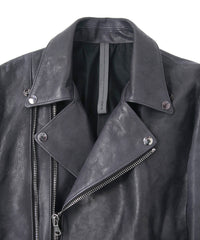 フルタンニン鞣し ジャパンカーフスキン Burning dyed - 燃焼製品染め RAVEN ダブルライダースジャケット - STONE PURPLE