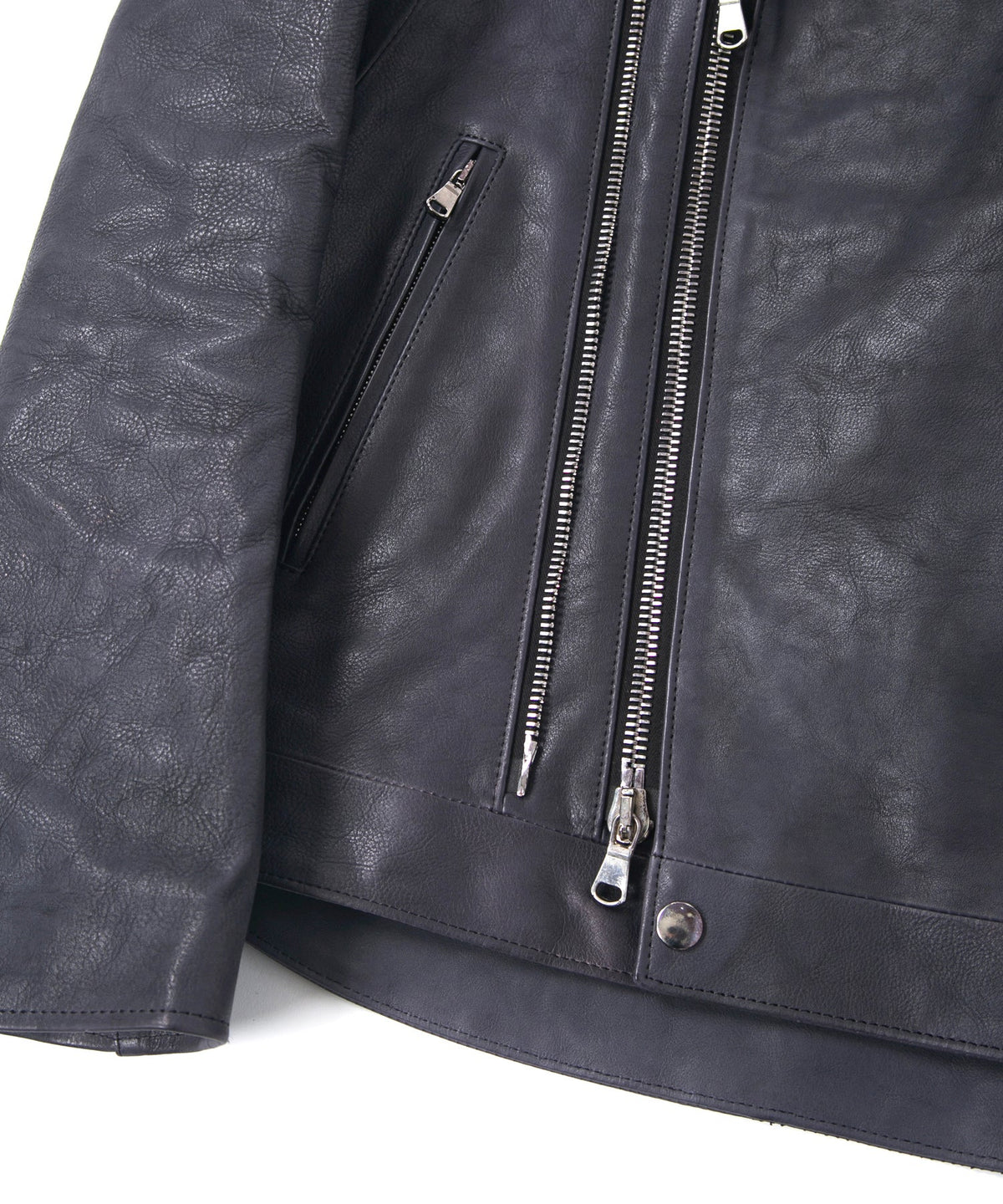 フルタンニン鞣し ジャパンカーフスキン Burning dyed - 燃焼製品染め RAVEN ダブルライダースジャケット - STONE PURPLE