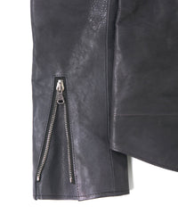 フルタンニン鞣し ジャパンカーフスキン Burning dyed - 燃焼製品染め RAVEN ダブルライダースジャケット - STONE PURPLE