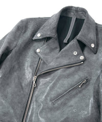 フルタンニン ピット鞣し シュリンク ホースハイド WAX仕上げ SPEEDER ダブルライダースジャケット - WHITE