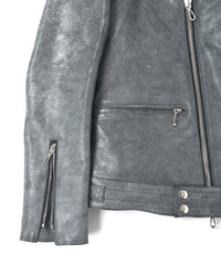 フルタンニン ピット鞣し シュリンク ホースハイド WAX仕上げ SPEEDER ダブルライダースジャケット - WHITE