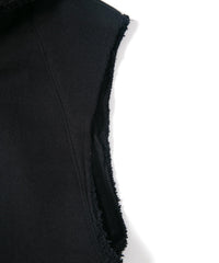 Tight Tension Heavy Weight Cotton Pile Fleece Sleeveless Hoodie - BLACK