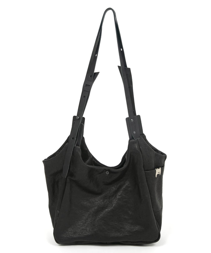 Pit Vegetable Full Tanned Shrank Horse hide Shoulder Bag - BLACK