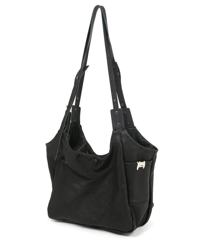 Pit Vegetable Full Tanned Shrank Horse hide Shoulder Bag - BLACK