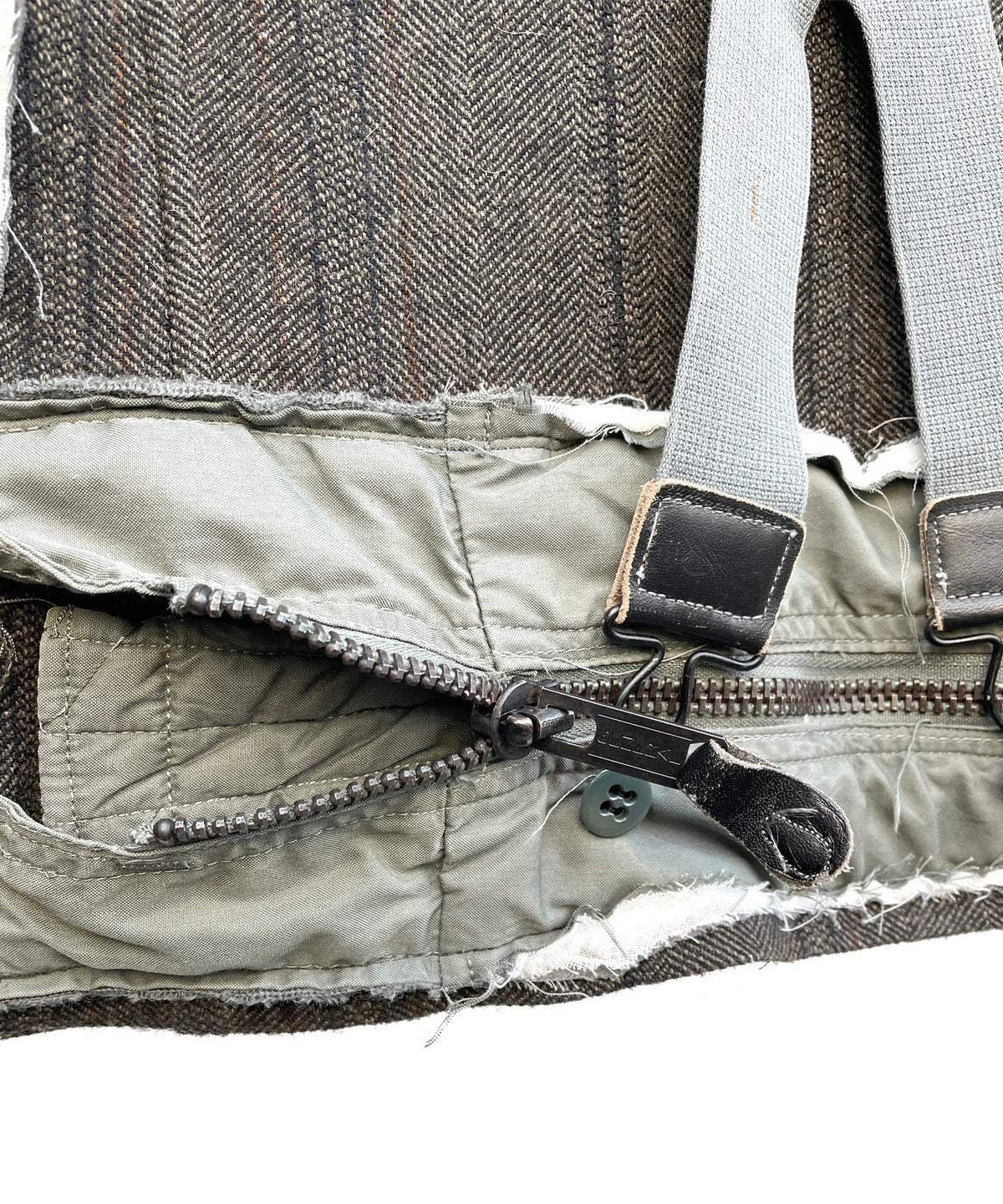 【一点物】タスマニアウール ヘリンボーンストライプ ジャケット × アメリカ軍フライトパンツ リメイク パラシュートジャケット - KHAKI - Mサイズ