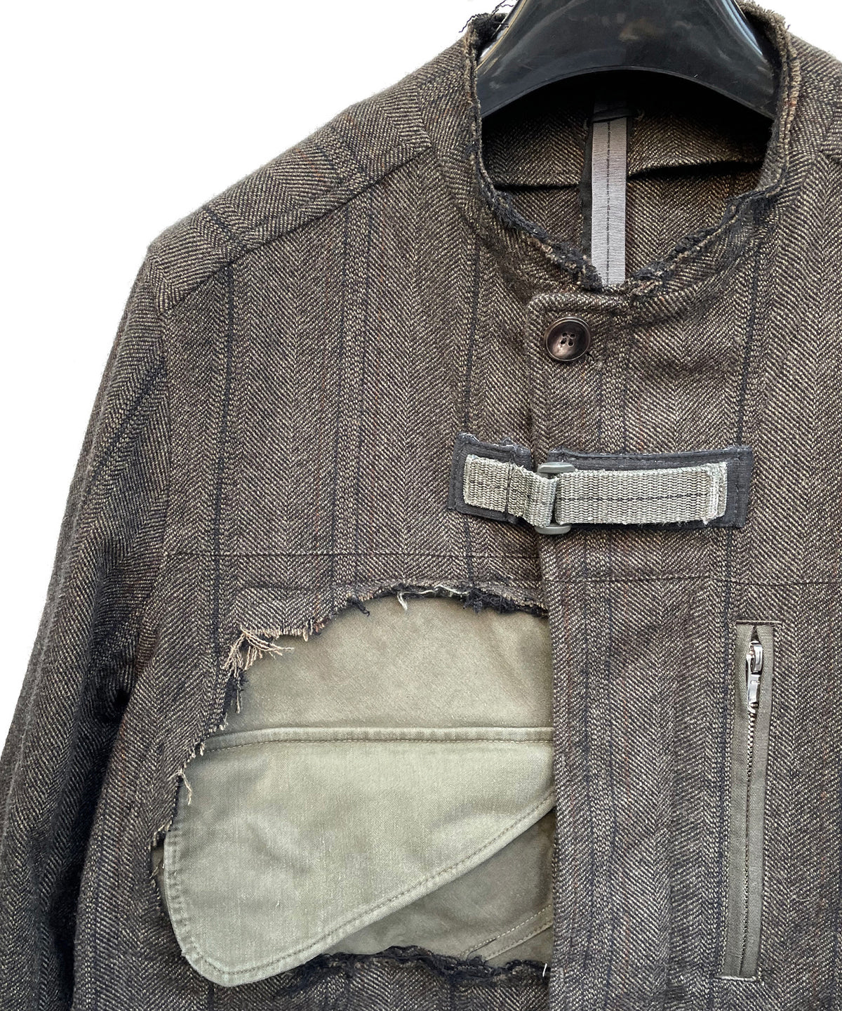 【一点物】タスマニアウール ヘリンボーンストライプ ジャケット × オランダ軍フィールドジャケット × ヴィンテージ ワークパンツ リメイク オーバーサイズジャケット - KHAKI - Lサイズ相当