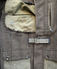 【一点物】タスマニアウール ヘリンボーンストライプ ジャケット × オランダ軍フィールドジャケット × ヴィンテージ ワークパンツ リメイク オーバーサイズジャケット - KHAKI - Lサイズ相当