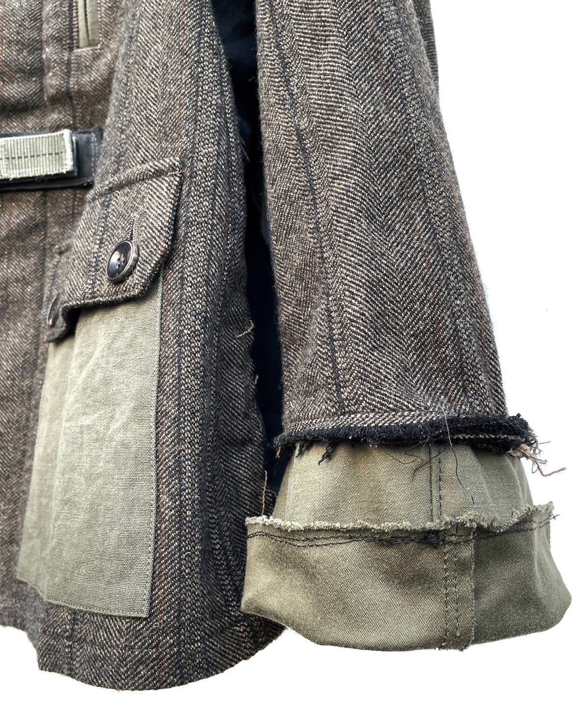 【一点物】タスマニアウール ヘリンボーンストライプ ジャケット × オランダ軍フィールドジャケット × ヴィンテージ ワークパンツ リメイク オーバーサイズジャケット - KHAKI - Lサイズ相当