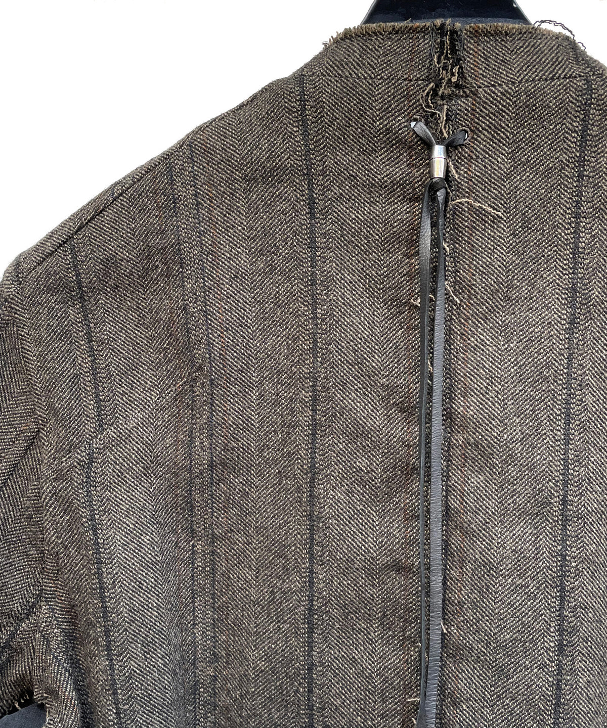 【一点物】タスマニアウール ヘリンボーンストライプ ジャケット × オランダ軍フィールドジャケット × ヴィンテージ ワークパンツ リメイク オーバーサイズジャケット - KHAKI - Lサイズ相当