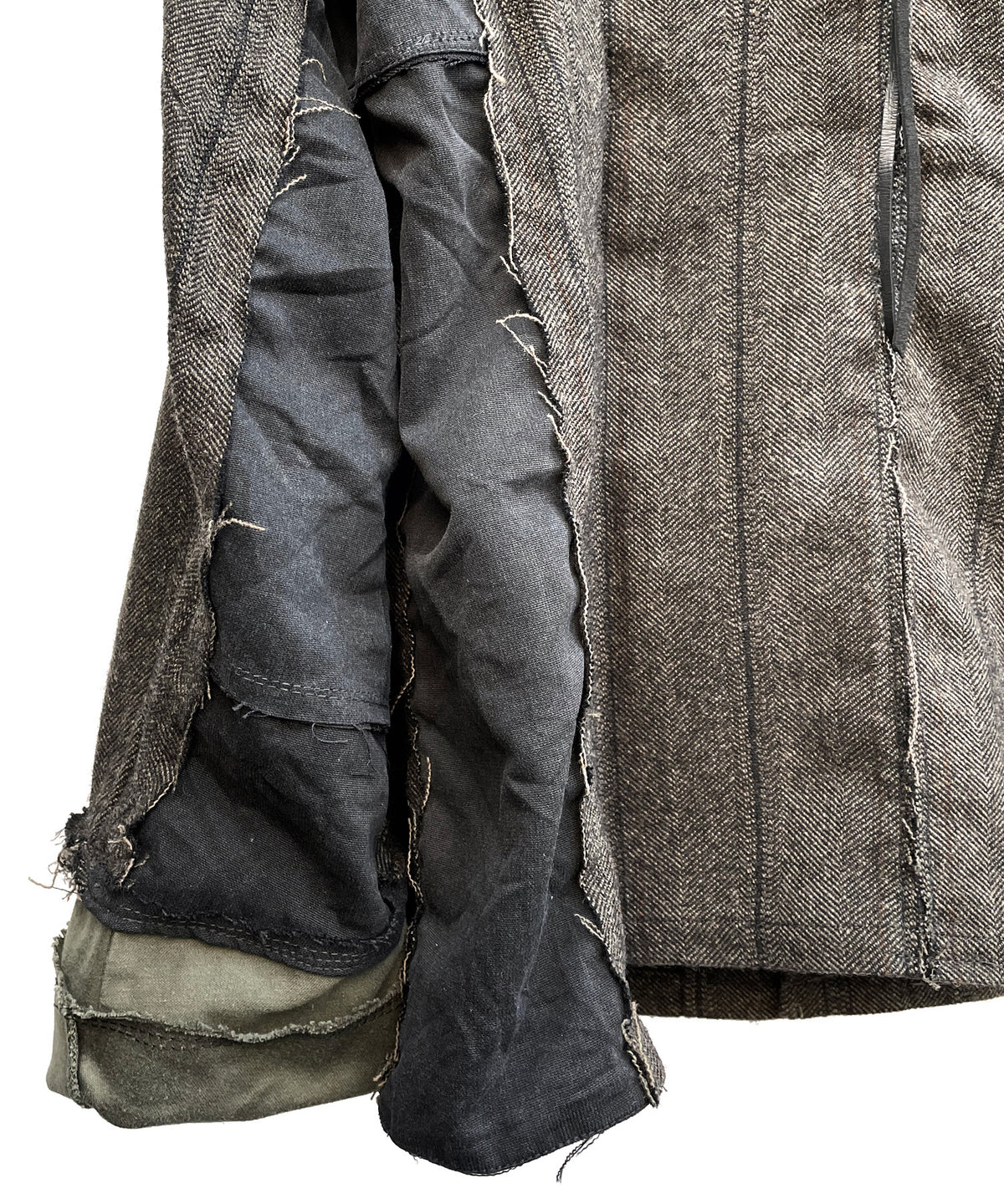 【一点物】タスマニアウール ヘリンボーンストライプ ジャケット × オランダ軍フィールドジャケット × ヴィンテージ ワークパンツ リメイク オーバーサイズジャケット - KHAKI - Lサイズ相当