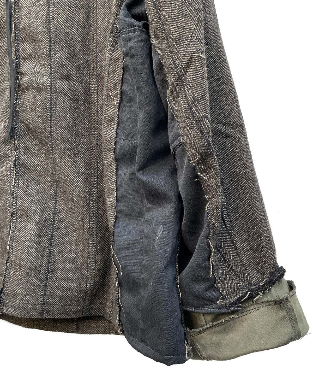 【一点物】タスマニアウール ヘリンボーンストライプ ジャケット × オランダ軍フィールドジャケット × ヴィンテージ ワークパンツ リメイク オーバーサイズジャケット - KHAKI - Lサイズ相当