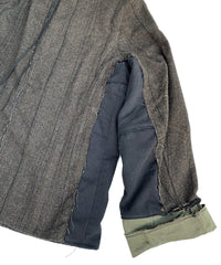 【一点物】タスマニアウール ヘリンボーンストライプ ジャケット × オランダ軍フィールドジャケット × ヴィンテージ ワークパンツ リメイク オーバーサイズジャケット - KHAKI - Lサイズ相当