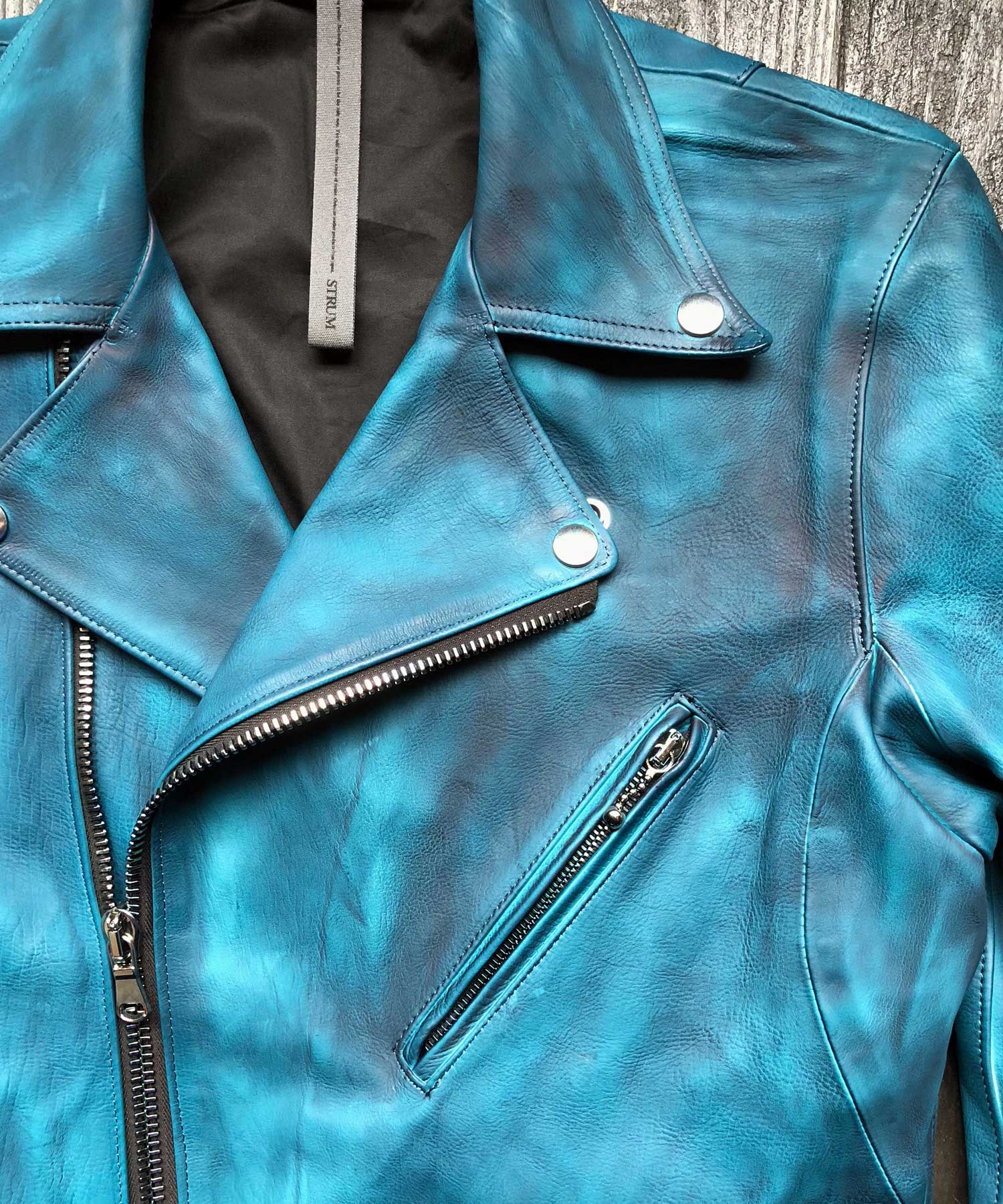 Load image into Gallery viewer, [Burning dyed] Earthen full tannin calf &quot;SPEEDER&quot; double riders jacket / BLUE GREEN