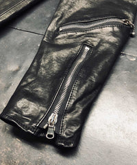 地生フルタンニンステア 製品染め シングルライダースジャケット - ブラック