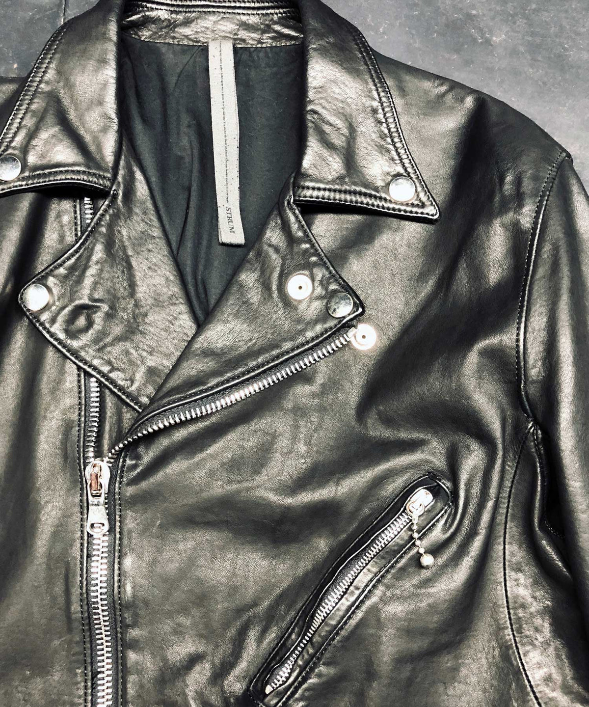 Domestic Vegetable Full Tanned Steer hide Garment Dyed Double Riders Jacket / Black