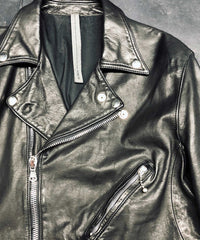 Domestic Vegetable Full Tanned Steer hide Garment Dyed Double Riders Jacket / Black