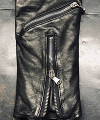 Domestic Vegetable Full Tanned Steer hide Garment Dyed Double Riders Jacket / Black