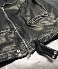 Domestic Vegetable Full Tanned Steer hide Garment Dyed Double Riders Jacket / Black