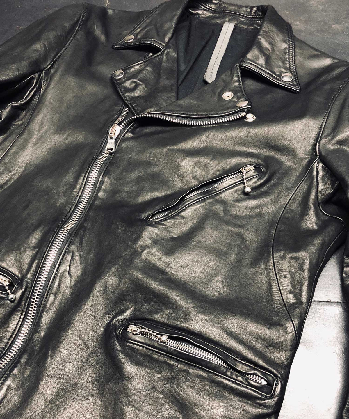 Domestic Vegetable Full Tanned Steer hide Garment Dyed Double Riders Jacket / Black