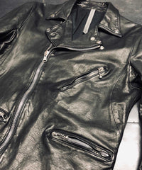 Domestic Vegetable Full Tanned Steer hide Garment Dyed Double Riders Jacket / Black