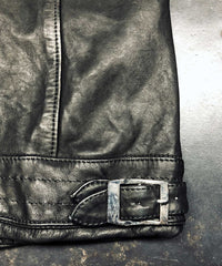 地生フルタンニンステア 製品染め シングルライダースジャケット - ブラック