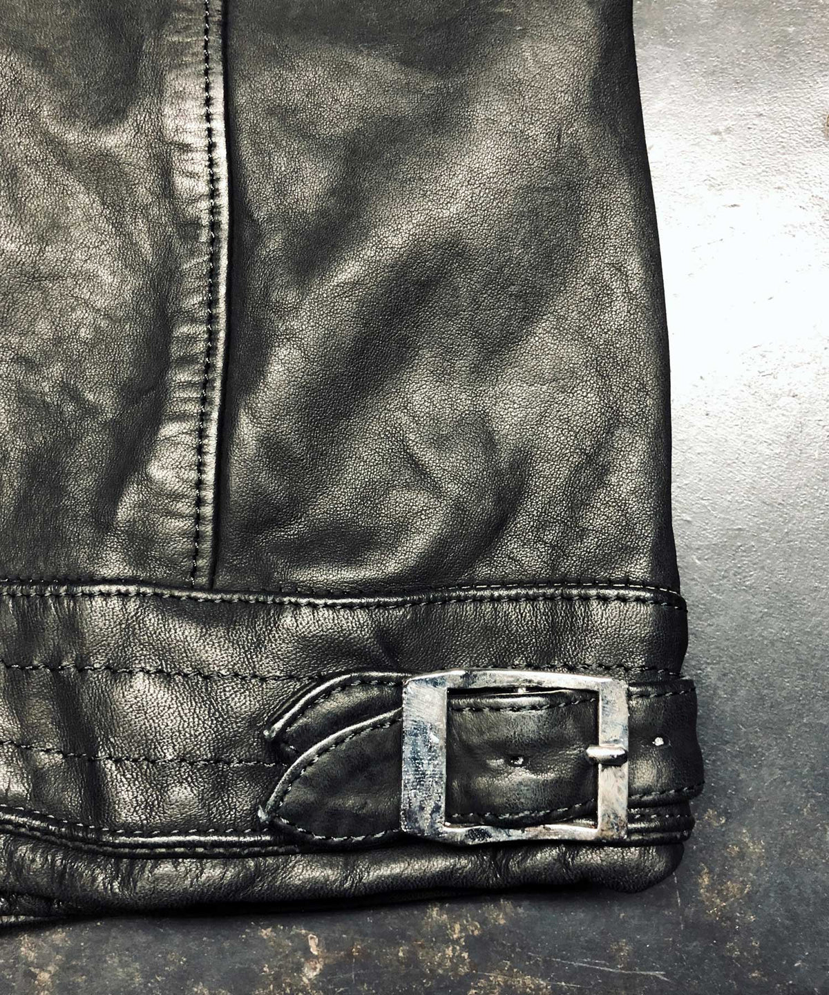 Domestic Vegetable Full Tanned Steer hide Garment Dyed Double Riders Jacket / Black