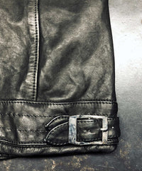 Domestic Vegetable Full Tanned Steer hide Garment Dyed Double Riders Jacket / Black