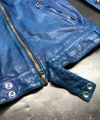 地生フルタンニンステア 製品染め シングルライダースジャケット - ブルー