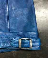 地生フルタンニンステア 製品染め シングルライダースジャケット - ブルー