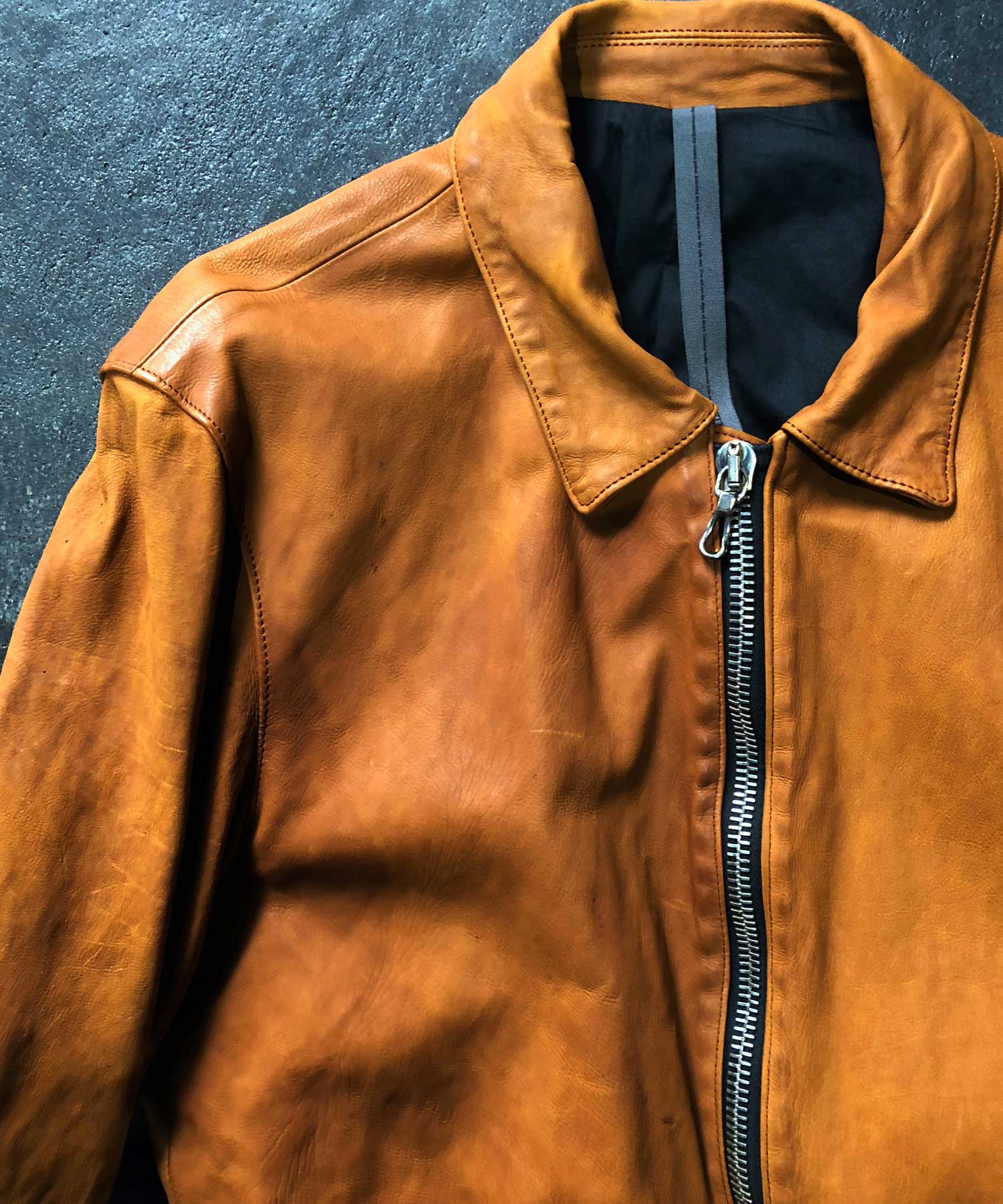 New 地生フルタンニンカーフ 製品染め シングルライダースジャケット