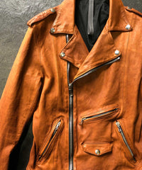 New 地生フルタンニンカーフ 製品染め ダブルライダースジャケット - ブラウン