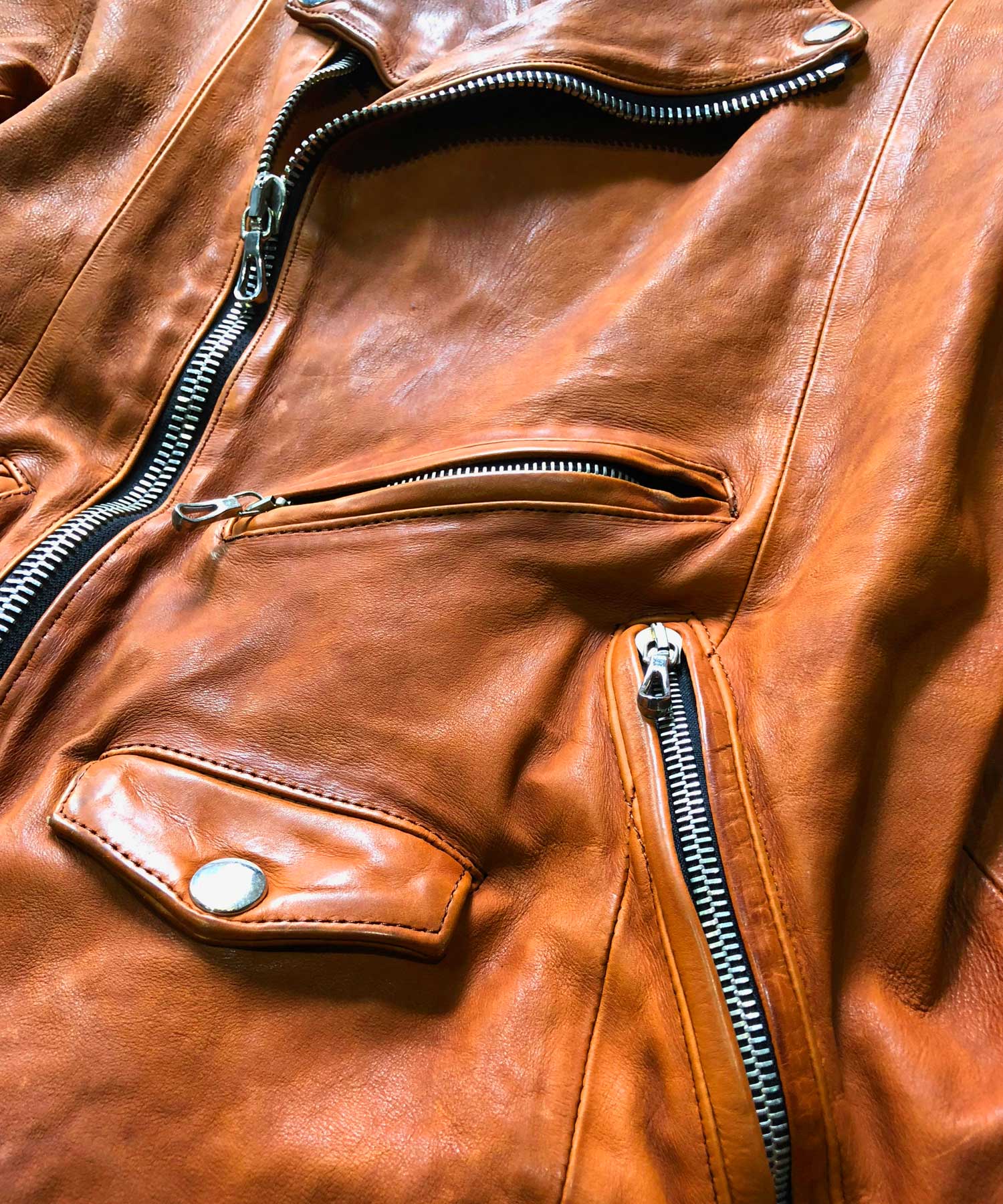 New 地生フルタンニンカーフ 製品染め ダブルライダースジャケット