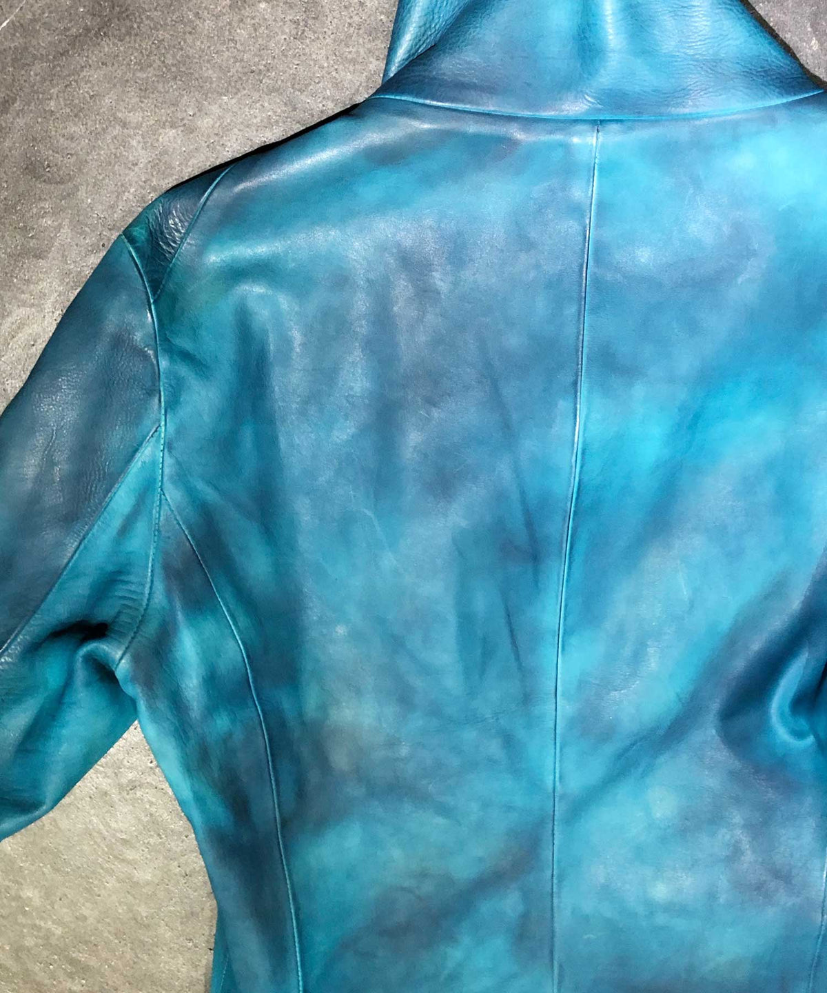 【Burning Dyed】地生フルタンニン カーフ スタンドカラージャケット - ブルーグリーン