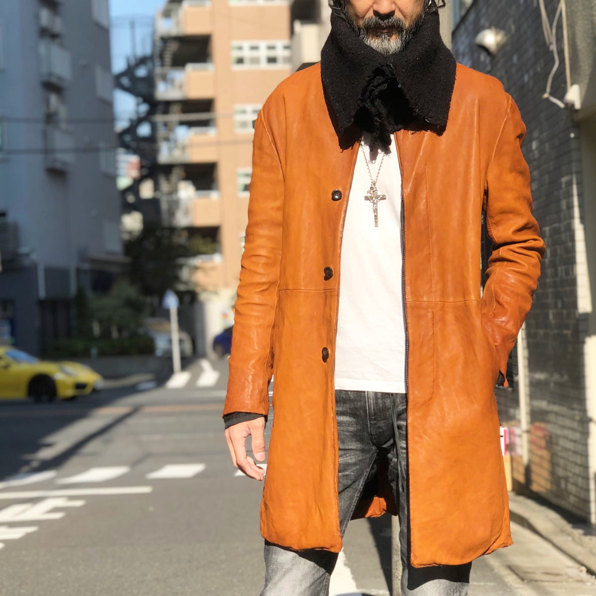 シルク混ウール コットン縮絨ツイード スヌード