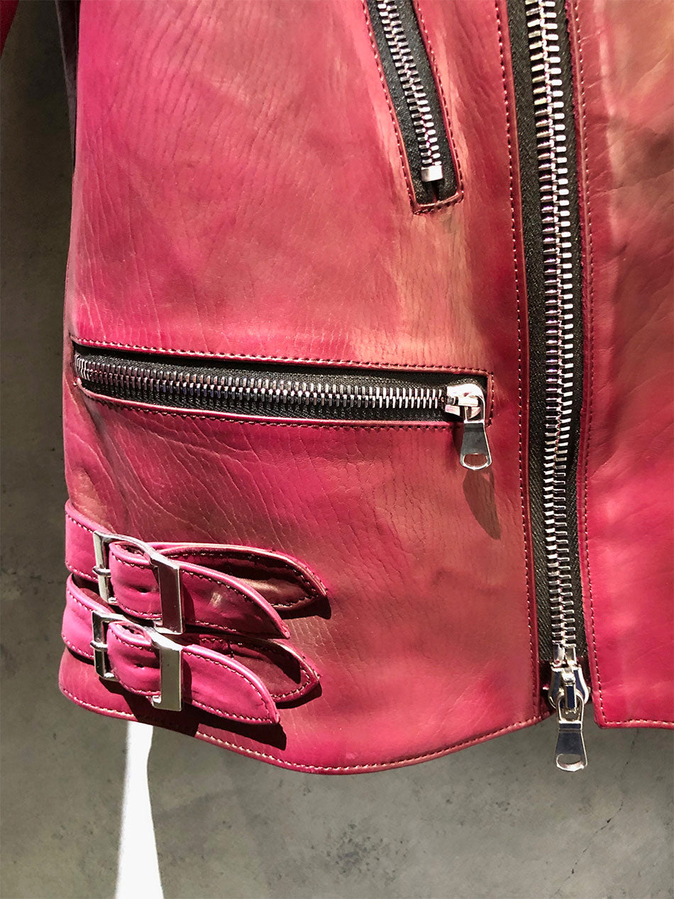 【Burning dyed】地生フルタンニン カーフ ダブルライダースジャケット - RED