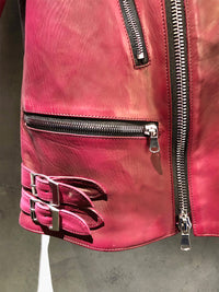 【Burning dyed】地生フルタンニン カーフ ダブルライダースジャケット - RED