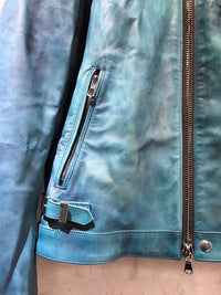 Load image into Gallery viewer, [Burning Dyed] Domestic Vegetable Full Tanned Calf Skin Single Riders Jacket / BLUE GREEN