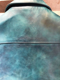 【Burning Dyed】地生フルタンニン カーフ シングルライダースジャケット - BLUE GREEN