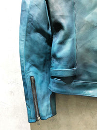 画像をギャラリービューアに読み込む, 【Burning Dyed】地生フルタンニン カーフ シングルライダースジャケット - BLUE GREEN