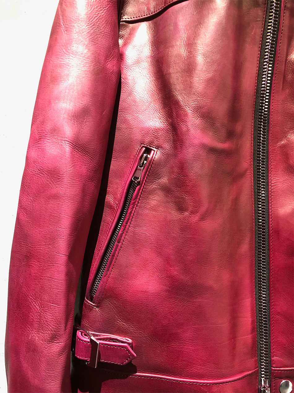 【Burning Dyed】地生フルタンニン カーフ シングルライダースジャケット - RED