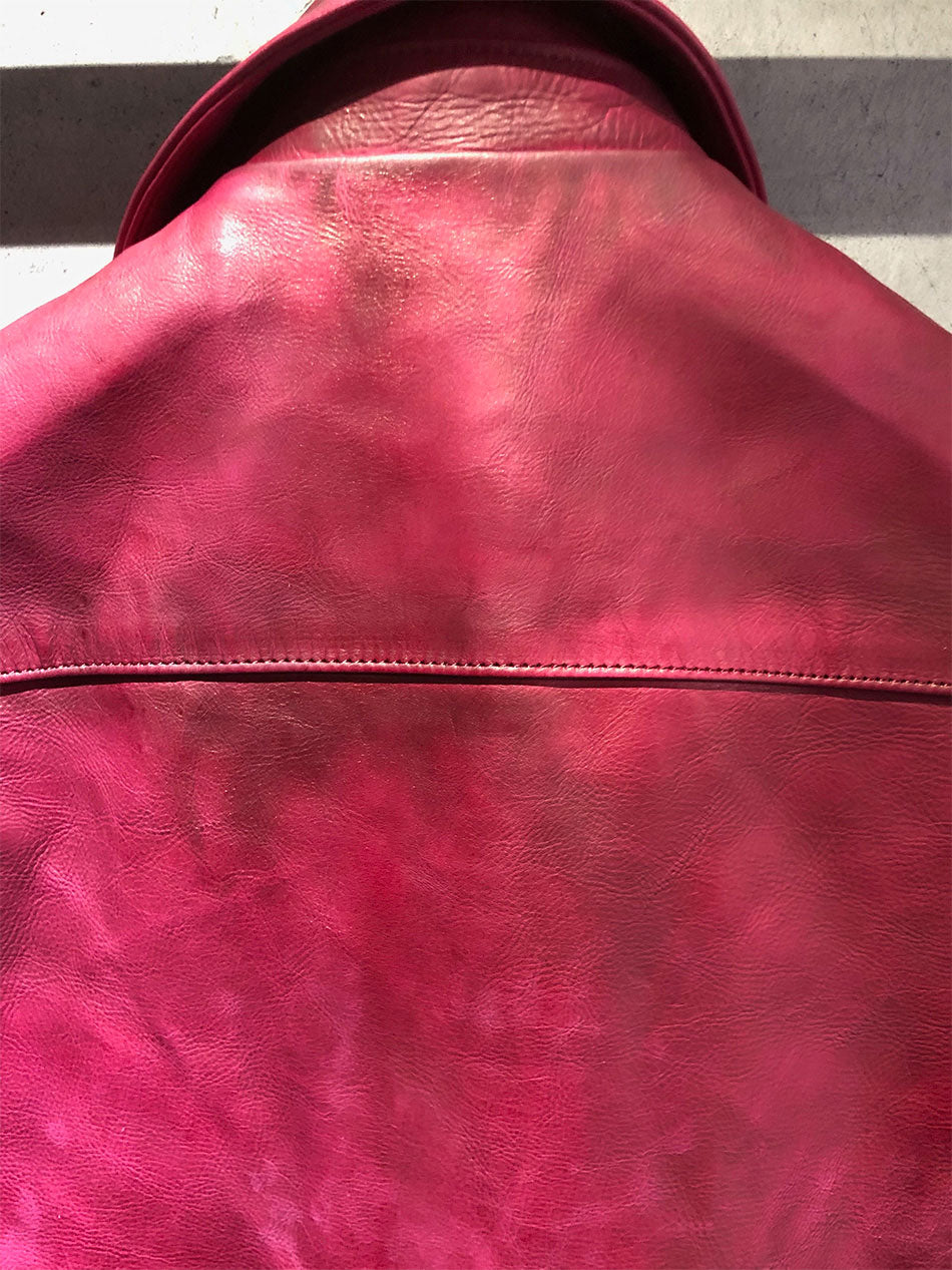 画像をギャラリービューアに読み込む, 【Burning Dyed】地生フルタンニン カーフ シングルライダースジャケット - RED