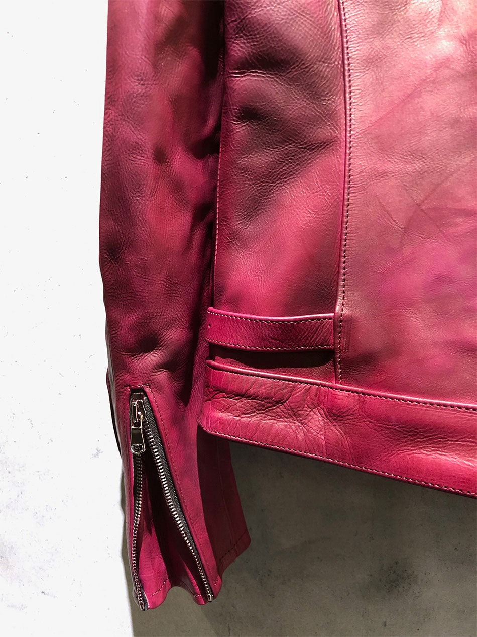 【Burning Dyed】地生フルタンニン カーフ シングルライダースジャケット - RED