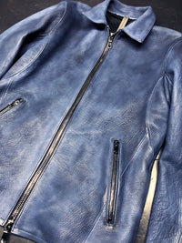 【Burning dyed】地生フルタンニン カーフシュリンク VINCENTS シングルライダースジャケット - GUN BLUE