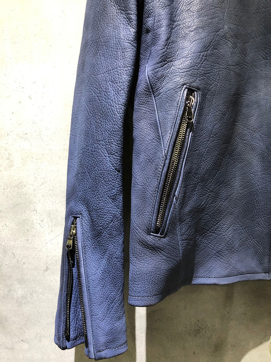 【Burning dyed】地生フルタンニン カーフシュリンク VINCENTS シングルライダースジャケット - GUN BLUE